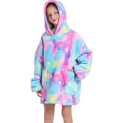 2021 Winter Girls Sleepwear Blanket Thicken Warm Hooded Sherpa Blankets Oversized Fleece Girl Hoodie Sweatshirt Height Pajamas