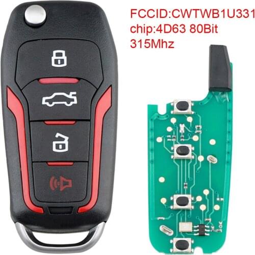 315MHz 4 Buttons Upgraded Replacement Flip Car Remote Key 4D63 80Bit Chip Fit for Ford Mustang Edge Explorer F-150 F-250 2011