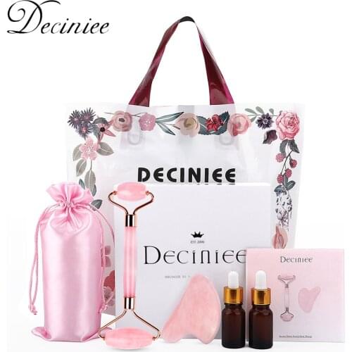 4 in 1 Rose Quartz Roller Slimming Face Massager Kit Lifting Tool Natural Jade Facial Massage Jade Roller Massage tools With box