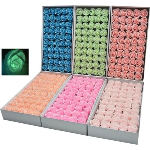 50PCS Artificial Flowers Luminous Roses Soap Flowers Head Eternal Flowers Wedding Valentine Mothers Day DIY Bouquet Materials