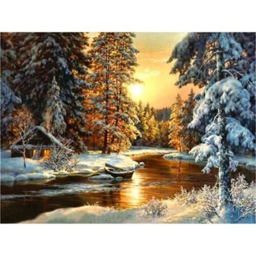 5D DIY Diamond Painting Winter DIY Full Square/Round Diamond Embroidery Landscape Painting Mosaic Sunset Rhinestone Wall Art