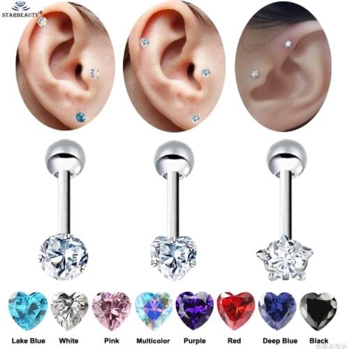 Bright Bijoux 2pcs/lot 16G 6mm Round Heart Star Helix Piercing Oreja Ear Piercing Tragus Piercing Earrings Pircing Body Jewelry