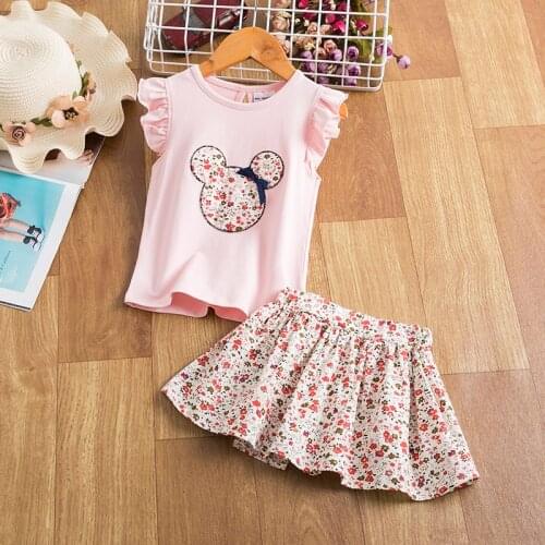 Toddler Girls Cute Clothes Set Floral Ruffle Top T-shirt+Tutu Skirt Kids Birthday Party Casual Outfits Children Summer Tracksuit