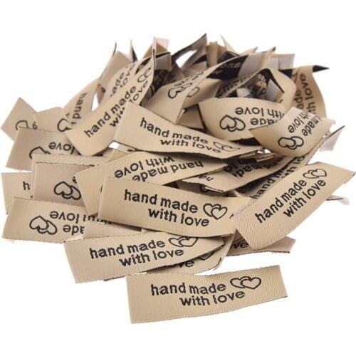 50pcs/pack Hand Made With Love Letter Washable Cloth Labels For DIY Sewing Accessories Women Garment Bags Decoration