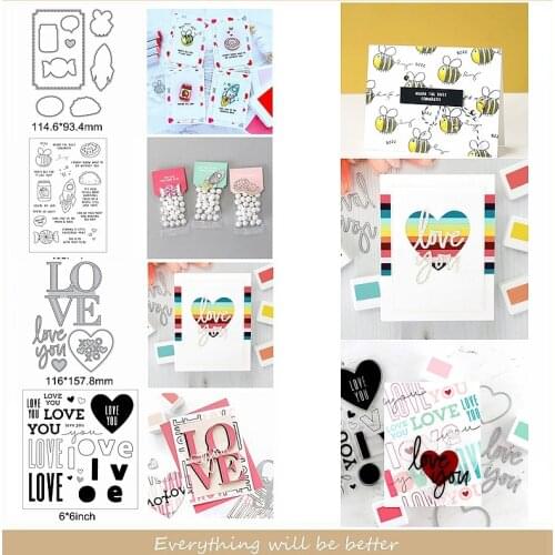 Candy Rocket Cake Pie Love You Letter Words Alphabet Sentence Metal Cutting Dies Match Clear Silicone Stamps Scrapbook Cards Hot