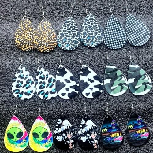 Leather Earrings Car & Letter Graphic Leopard Letter & Dye Drop Earrings Sun & Moon Earrings
