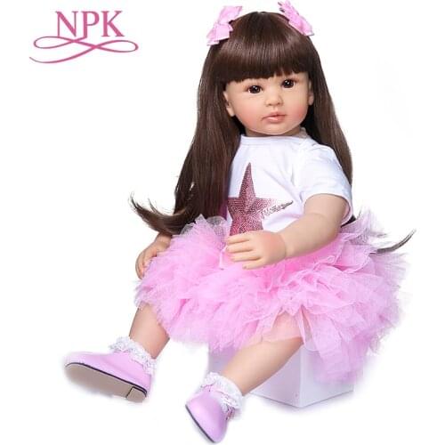 NPK 60CM baby girl doll Soft Silicone cloth body Lifelike Bebe doll Reborn Boneca Reborn toddler girl doll hand made