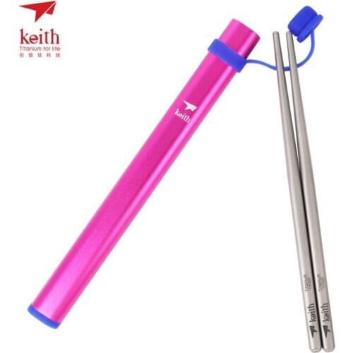 Keith Long Square Chopstics 17.1cm Rice Food Tableware Kitchen Dining Dinnerware Chop Sticks with Case Lightweight 11g Ti5626