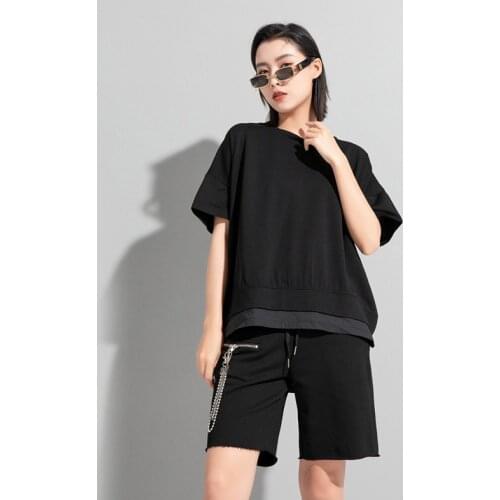 Summer style designers cross back fashion T-shirt Street personality fake two asymmetric short sleeve top