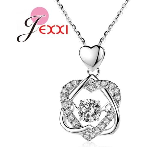 Hot Selling High Quality 925 Sterling Silver Non-allergic Sweet Lady Two Intertwined Heart-shaped Cubic Zircon Pendant Necklace