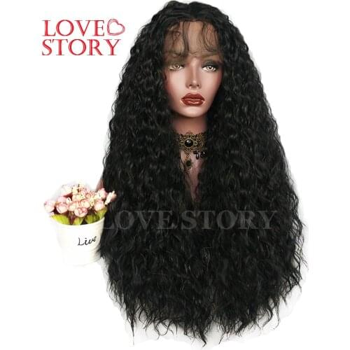 Lovestory Loose Curly Synthetic Lace Front Wig Black Color Heat Resistant Synthetic Replacement Hair Wigs For Women