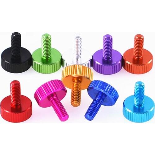 M4 Knurled Thumb Screws, 8mm 10mm 12mm Aluminum Alloy Flat Head Screw, Colourful Screw, Grid Pattern, for Computer Case