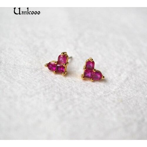 Lovely Red Heart Stud Earring Female Woman Jewelry Party Gold Color Small Heart Stud Earring Women Accessories 925 Silver Tip