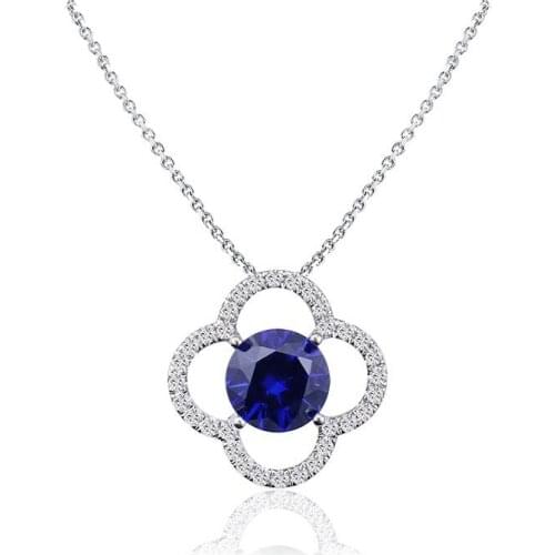 Fashion Jewelry Four-leaf Clover Moissanite Diamond Solitaire Necklace Sterling Silver 925 Gold Plated 1ct 6.5mm Blue Sapphire
