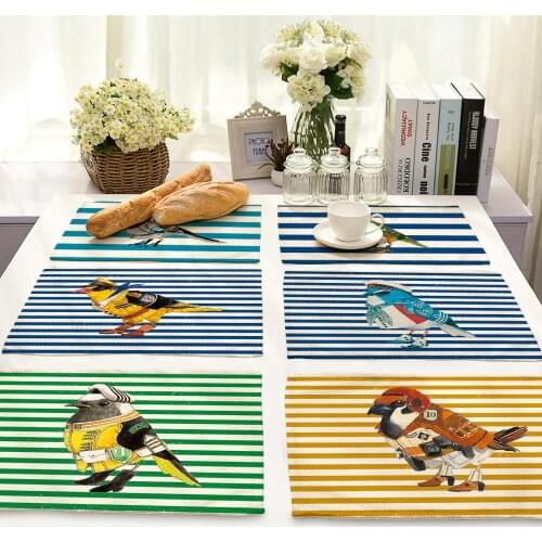 Cartoon Navy Bird Non-slip insulation Placemat coaster for table dinner Table Mats cotton linen Pads Home Decor 42*32cm DD198