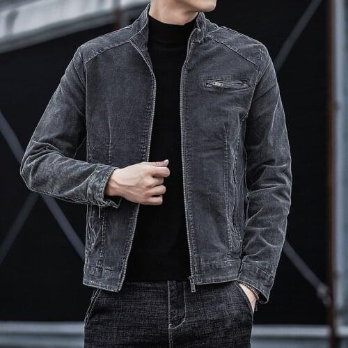 2022 Mens New Autumn Retro Denim Jacket Youth Casual Solid Color Stand Collar Denim Jacket