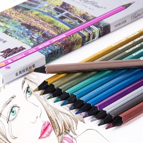 12 Colors Metallic Color Pencil Set Wood Pencil Metal Crayon Painting Drawing Stationery School Supplies