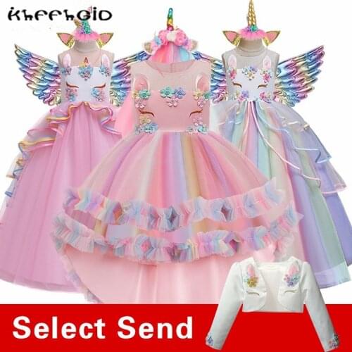 Fancy 4-10y Baby Girl Princess Unicorn Elsa Dress for Girls Clothing Cosplay Elsa Costume Halloween Christmas Party With Coat