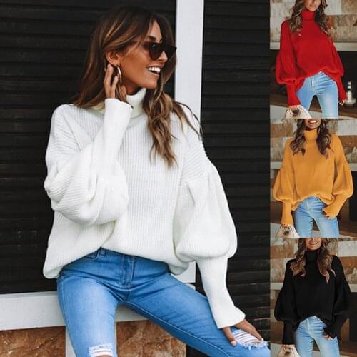 2019 Autumn Winter Warm womens Sweater Solid color Knitted Pullover Long Sleeve Sweater Turtleneck Mesh Femme Sweater Plus Size