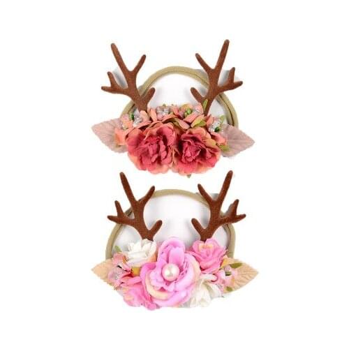 Christmas Antler Baby Girl Headbands Baby Hair Accessories Xmas Deer Ear Flower Crown Hairband for Newborn Photography Props