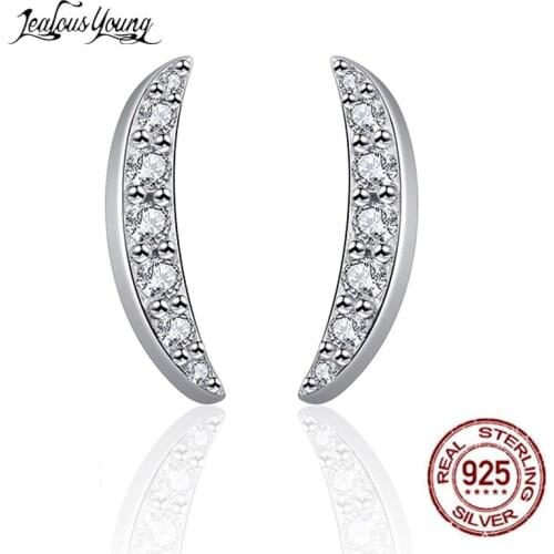 Simple Moon Shape Small Silver Color Stud Earrings with Zircon Studs Earings for Wedding and Party Stud Ear Gift Jewelry