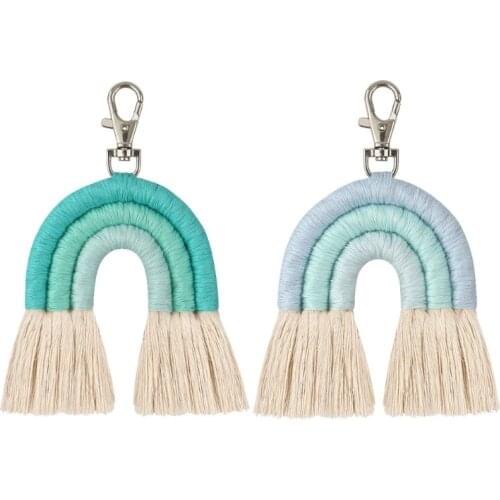 Handmade Macrame Rainbow Keychains for Women Boho Tassels Key Holder Keyring Bag Charm Car Hanging Jewelry Gifts