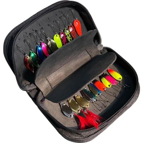 Fishing Lure Fishing Spoon Lure Sequin Fishing Accessories + Portable Double-sided Hard Shell Carry Bag Waterproof Oxford Cloth