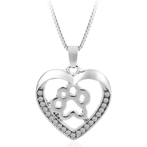 Lucky Footprint Love Heart Animal Pet Dog Paw Zircon Pendant Necklace Love Woman Mother Girl Gift Wedding blessing Jewelry
