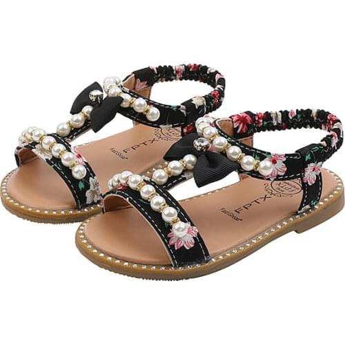 COZULMA 2021 Summer Kids Sandals for Girls Beading Flip Flops Baby Girls Princess Rhinestone Dress Shoes Toddler Children Sandal