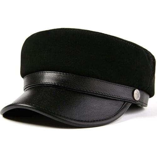 Fibonacci 2019 New Vintage Sheepskin Military Cap Men Genuine Leather Military Fashion Caps British Classic Gatsby Flat Hats