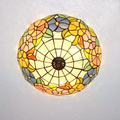 Modern Tiffany Baroque Stained Glass Suspended Luminaire E27 LED Iron Chain ceiling Light Lamp for Home Parlor Dining Room