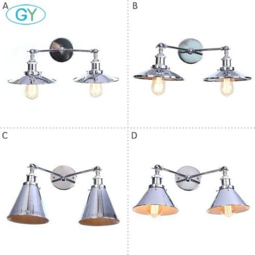 Antique Double Wall Sconce Vintage Industrial 2-Lights Wall Light with High Quality Chrome Finish Luminaires for Home Lighting