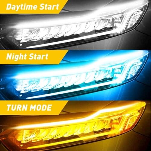 2Pcs LED Car Daytime Running Light DRL Flexible Soft Tube Guide Turn Signal Strip White Yellow Bule 12V For Toyota Corolla Camry