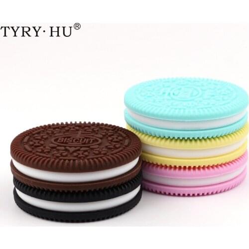 TYRY.HU 1pc Silicone Beads Baby Teether Silicone Teething Beads Rubber Teething Ring Babies Pacifier Clips Biscuit With String