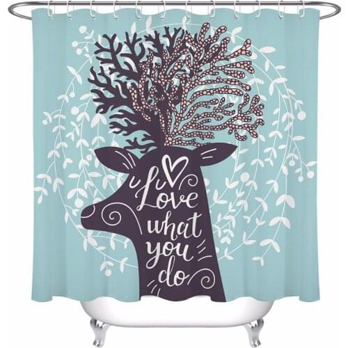 Sweet Deer And Wreath Made of Leaf Shower Curtain Letter Bathroom Waterproof Mildew Resistant Polyester Fabric for Bathtub Decor