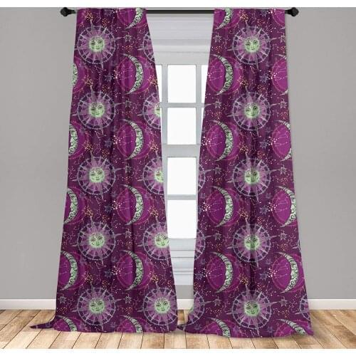 Sun and Moon Curtains Celestial Fantasy Composition with Constellations on Purple Backdrop Window Curtains for Living Room