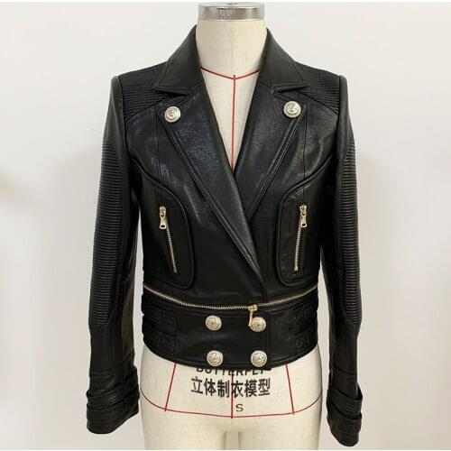 HIGH STREET New Fashion 2021 Designer Jacket Womens Lower Edge Detachable Lion Buttons Synthetic Leather Motorcycle Jacket