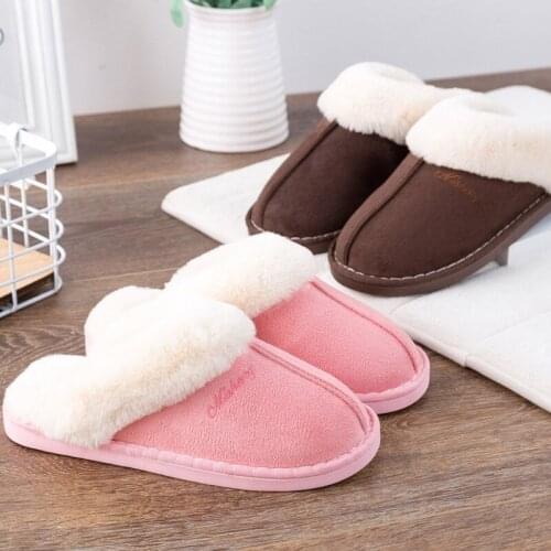 Women Slippers Female Indoors Cotton Warm Plush Shoes Non-Slip Ladies House Shoe Couple Plus Size Bedroom Flats Womens Footwear
