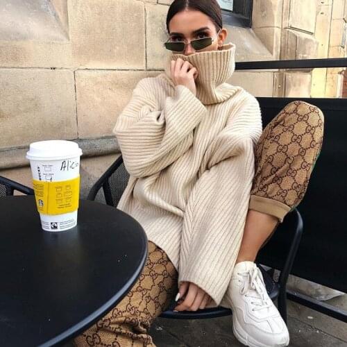 Casual Loose Autumn Winter Lady Turtleneck Knitted Pullovers Women Solid Sweater Warm Long Sleeve Sweater Jumper