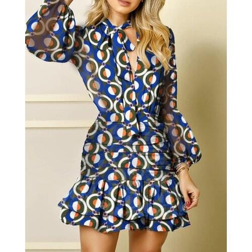 Womens Summer Dress V Neck Long Sleeve Wrap Polka Dot Print High Waist Sashes Backless Summer Dress Hem Female Short Dress
