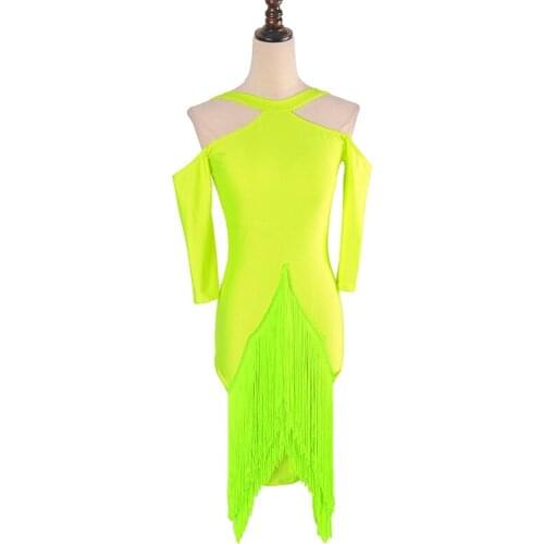 New Fringe Latin Dance Dress For Women Latina Practice Wear Green Sumba Dance Clothes Sexy Stage Costume Tap Dance Wear JL1886