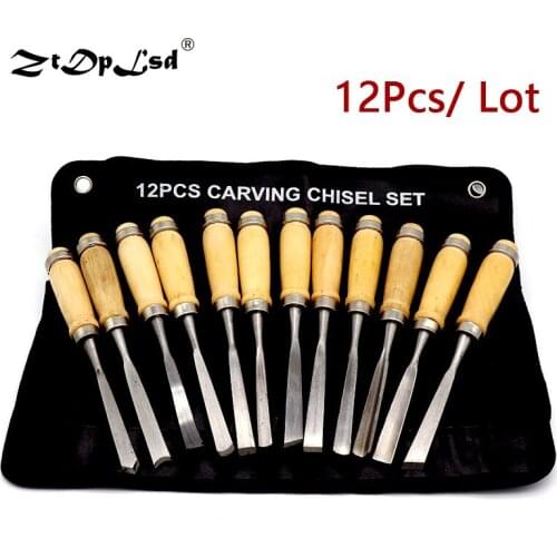 ZtDpLsd 12Pc Wood Carving Handwoodcut knife butt/corner/skew/round/Arc machete Chisel Woodworking Professional Lathe Gouges Tool