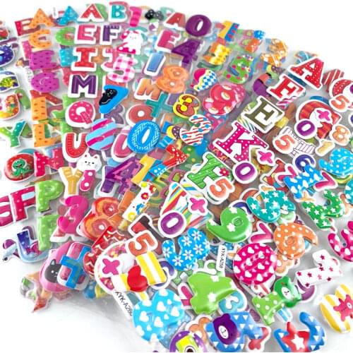 12 sheets cartoon number letter stickers for kids 3D foam sticker scrapbooking boys girls educational toy gift