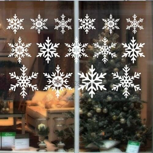 15pcs/set White Snowflakes Christmas DIY Self-sticking Window Glass Decals Modern Home Snowflake Wall Stickers Removable LC875