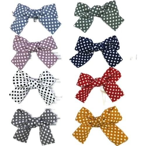 16Pcs/LOT 7.5*5.5CM Fabric Polka Dot BowKnot Appliques For DIY Children Headwear Accessories And Cloth Bag Decoration Patches