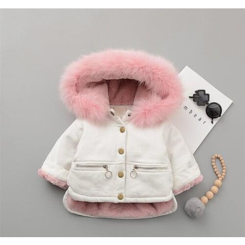 2020 Fleece Toddler Girl Jacket Denim Warm Fur Hoodie Kids Winter Clothes Cotton Thick Baby Boy Coats Jeans Children Outerwear