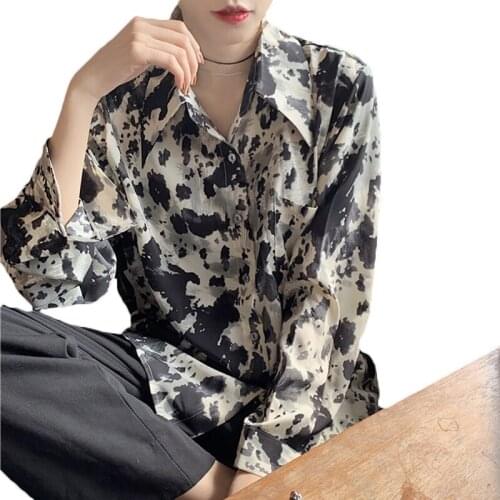 2021 Fashion Chic Tops Loose Leopard Print Chiffon Shirt Spring Autumn Blouse Women Retro Long Sleeve Shirts 145b