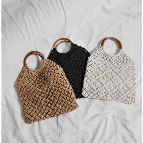 2021 Rattan Handle Straw Bag Cotton Hollow Bag Womens Bag Beach Bag Cheongsam Temperament Retro Round Handle