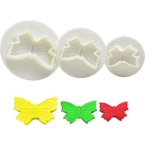 3PCS Butterfly Plastic Baking Mold Kitchen Biscuit Cutter Pastry Plunger 3D Stamp Die Fondant Cake Decorating Tools
