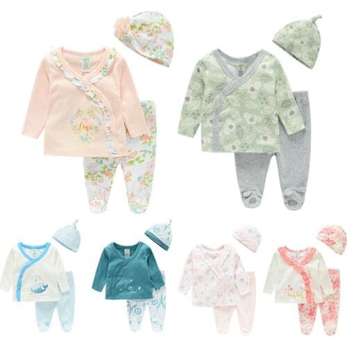 2021 3pcs/set Baby Girls Boys Clothes Sets Longsleeve Top+Pants +Hats Newborn Boys Clothes Outfit Infant Babies 0-12month